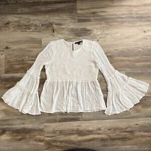 American Eagle White Peasant Top – Women’s Small Boho Bell Sleeve Blouse